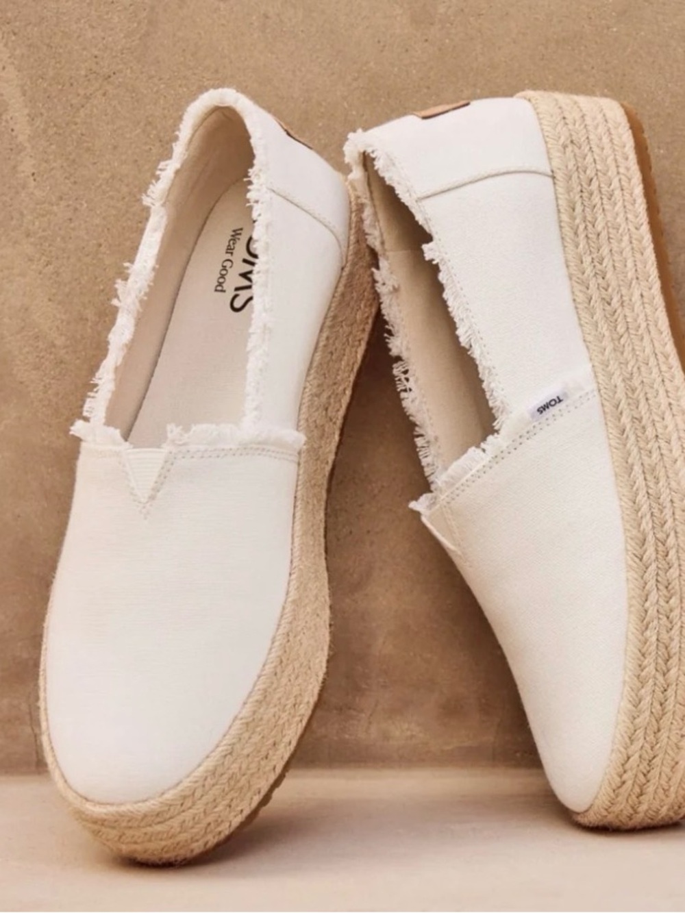 TOMS Women's Valencia White Canvas Espadrille Platform Slip-Ons